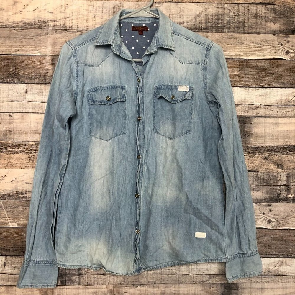 7 For All Mankind Girls Jean Button Up Chambray Shirt Top Size XL